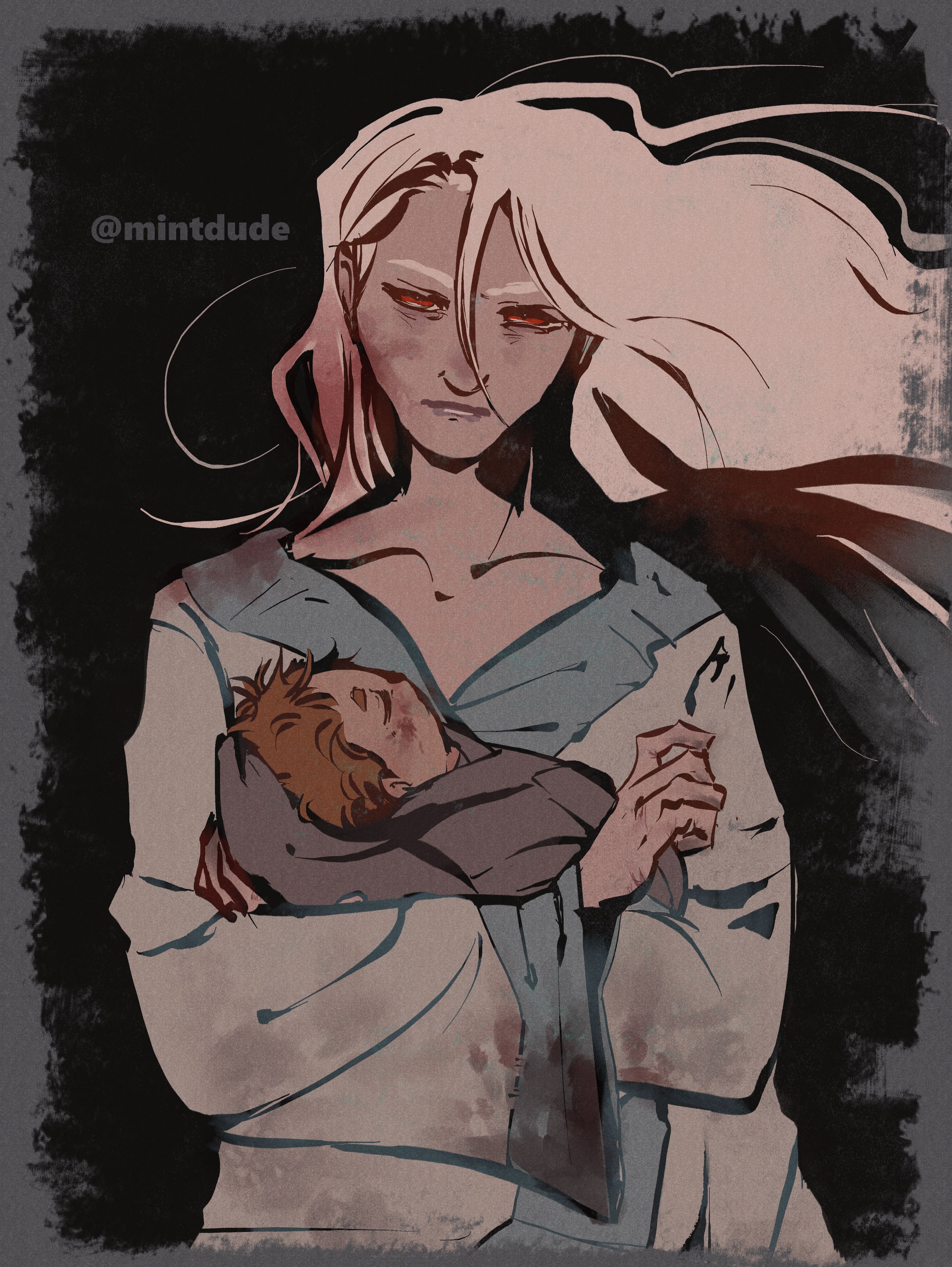 An unamed angel, holding a child artwork