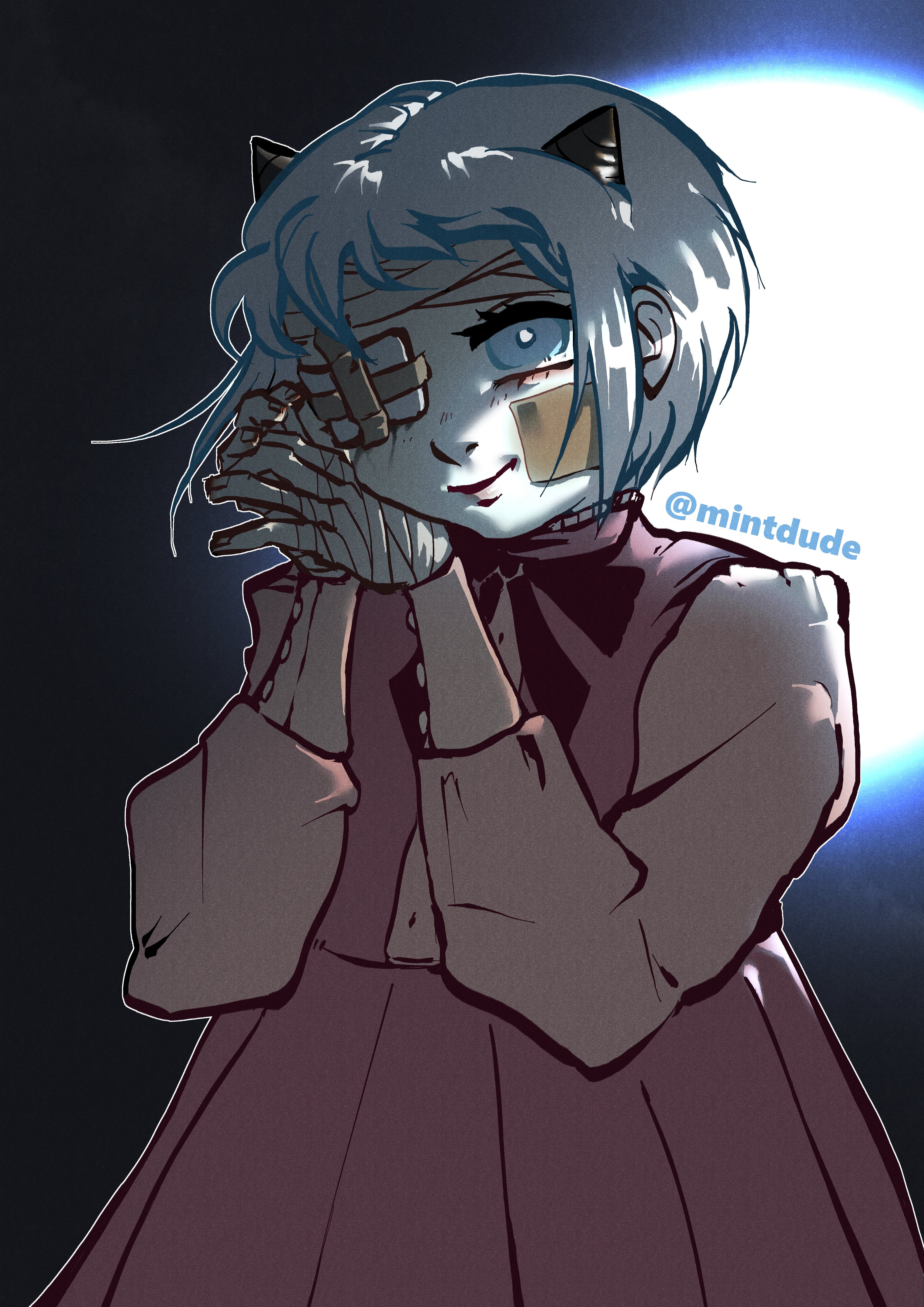 Artwork of a girl smiling in a creepy way